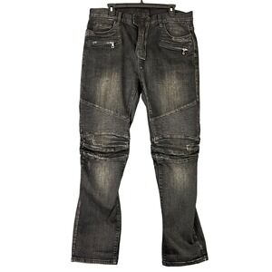Balmain Paris biker moto jeans 38 ribbed denim zip pocket designer luxury fit